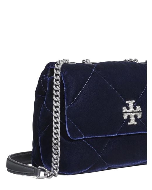 Tory Burch Blue Small Kira Diamond-Quilted Velvet Shoulder Bag
