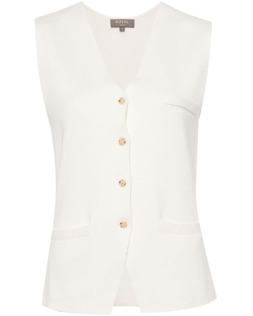 N.Peal Cashmere White Mila Cotton-blend Waistcoat