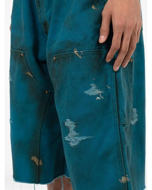 KAMIYA Blue Distressed Painter Shorts for men
