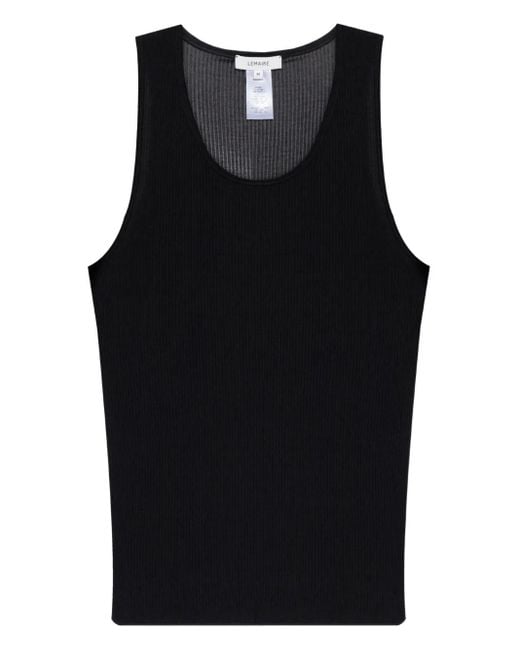 Lemaire Black Ribbed Wool Tank Top for men