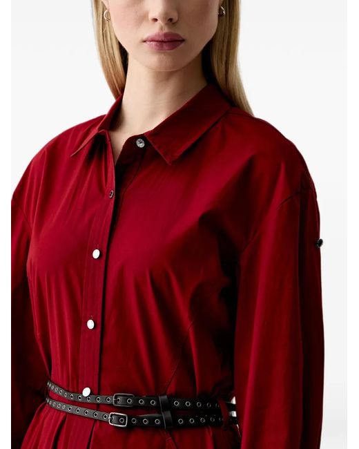 DKNY Red Belted Button-Down Midi Shirt Dress