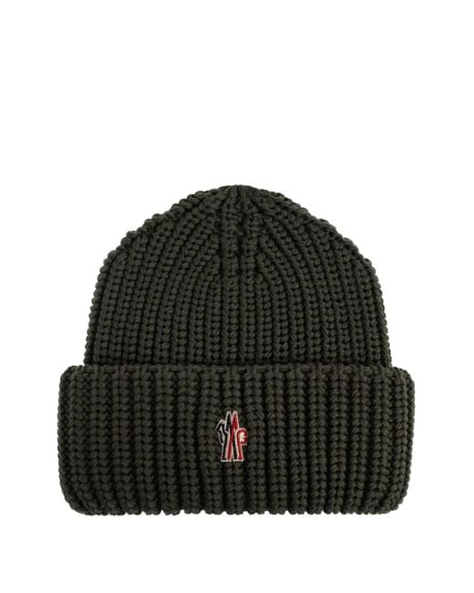 Moncler Black Logo-Patch Ribbed Hat for men