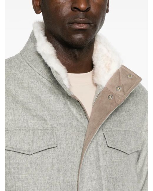 Gran Sasso Gray Four-Pocket Shearling-Collar Jacket for men
