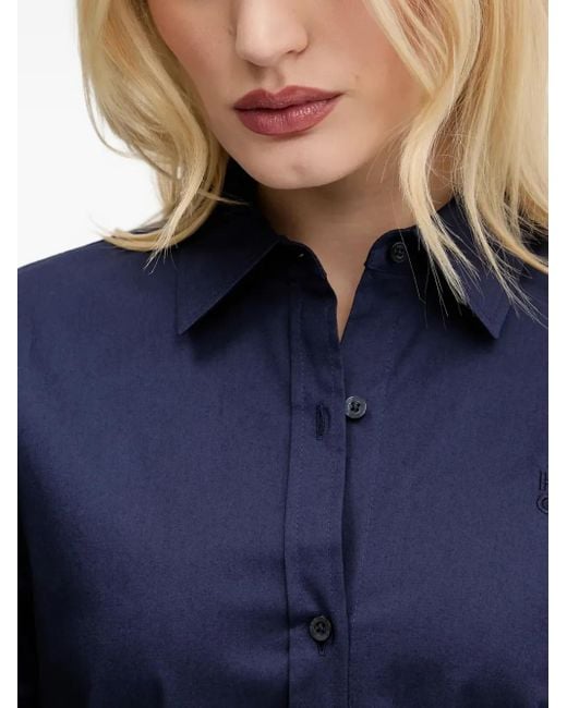 HUGO Blue Logo-Embroidered Poplin Shirt