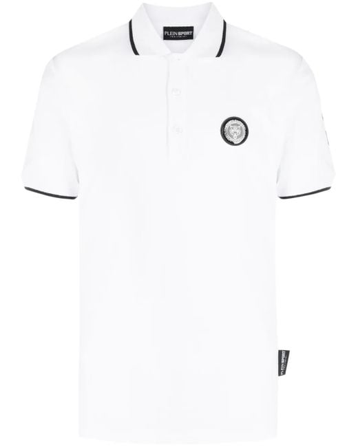 Philipp Plein White Ss Logo-Patch Cotton Polo Shirt for men