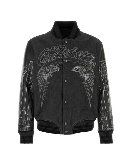 Off-White c/o Virgil Abloh Black Embroidered Bomber Jacket for men