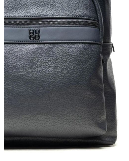 HUGO Gray Logo-Plaque Zip-Pocket Backpack for men