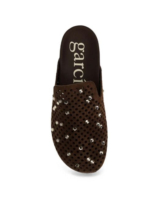 Pedro Garcia Brown Braidy Crystal-Embellished Perforated Falt Sandals