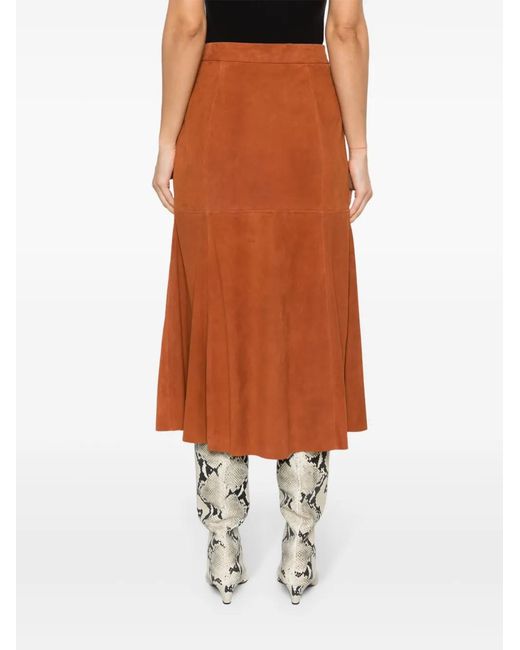 Polo Ralph Lauren Orange Jupe Mi-Longue En Daim À Coupe Évasée
