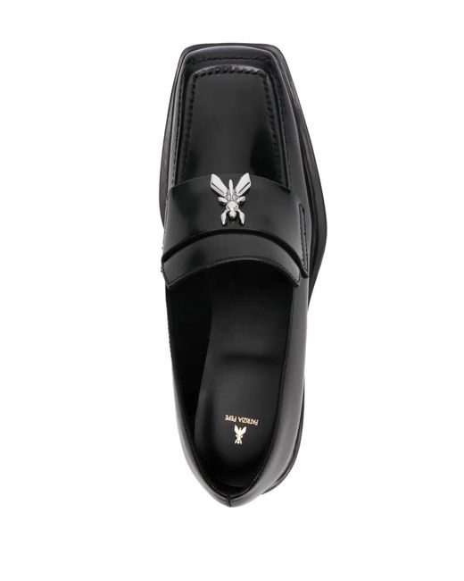 Patrizia Pepe Black Fly-Plaque Leather Loafers