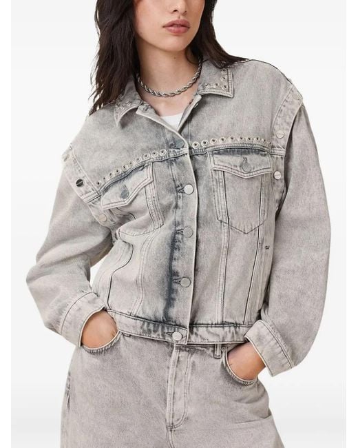 AllSaints Gray Eyelet-Embellished Denim Jacket