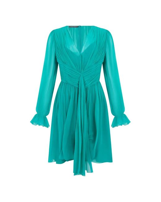 Alberta Ferretti Blue Pleated Silk Mini Dress