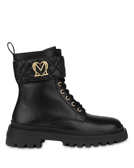 Love Moschino Black Logo-plaque Leather Ankle Boots