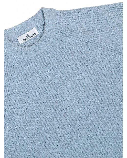 Stone Island Blue Ribbed-Knit Bouclé Sweater for men