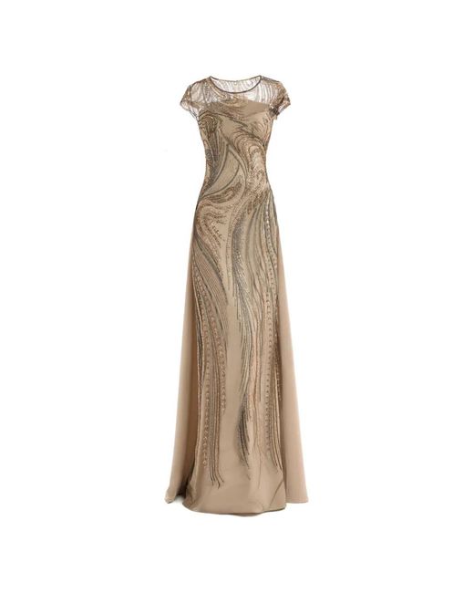 Gemy Maalouf Natural Beaded Embroidered Maxi Dress