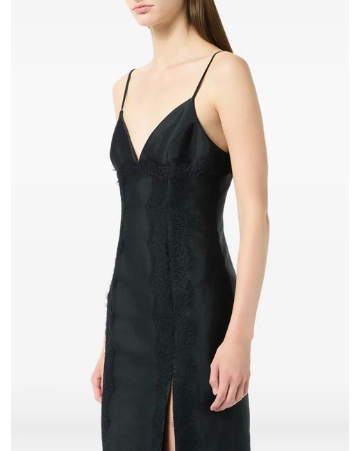 Blumarine Black Robe Mi-Longue Fendue À Détails En Dentelle