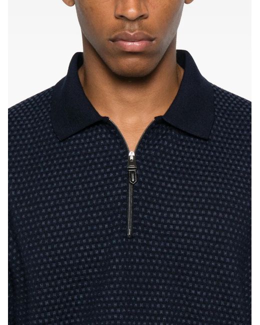 Canali Blue Zip-Neck Polo Shirt for men