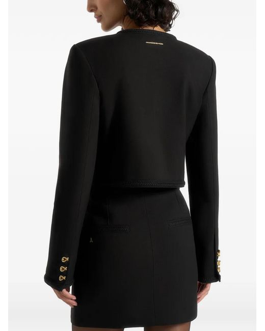 Manière De Voir Black Cropped Tailored Jacket With Braided Trim
