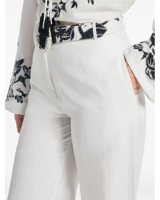 Hemant & Nandita White Pantalon Ceinturé Ahi À Fleurs Brodées