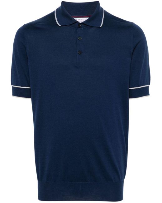 Brunello Cucinelli Blue Striped-trim Polo Shirt for men