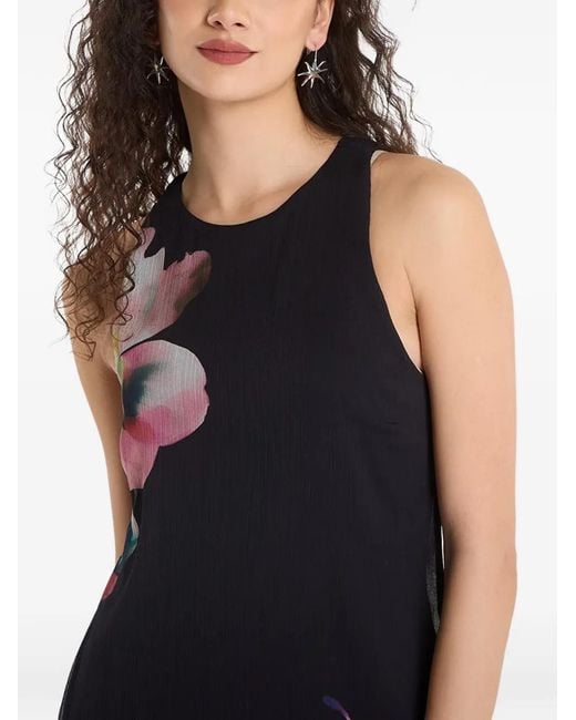 Desigual Black Robe Courte Fleurie À Coupe Asymétrique