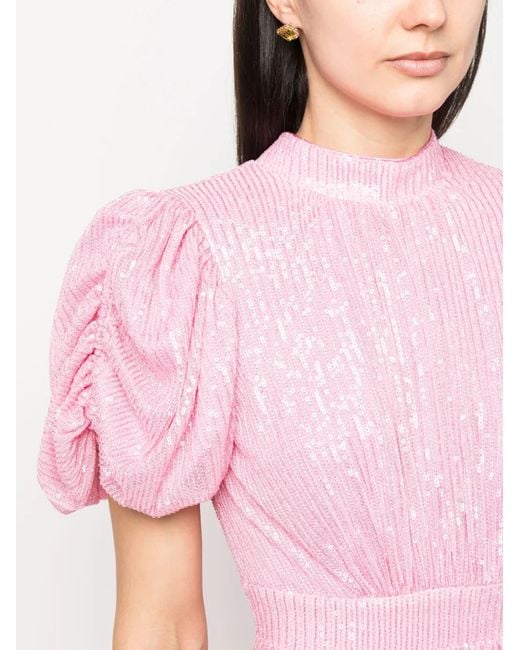 ROTATE BIRGER CHRISTENSEN Pink Noon Sequinned Plissé Dress