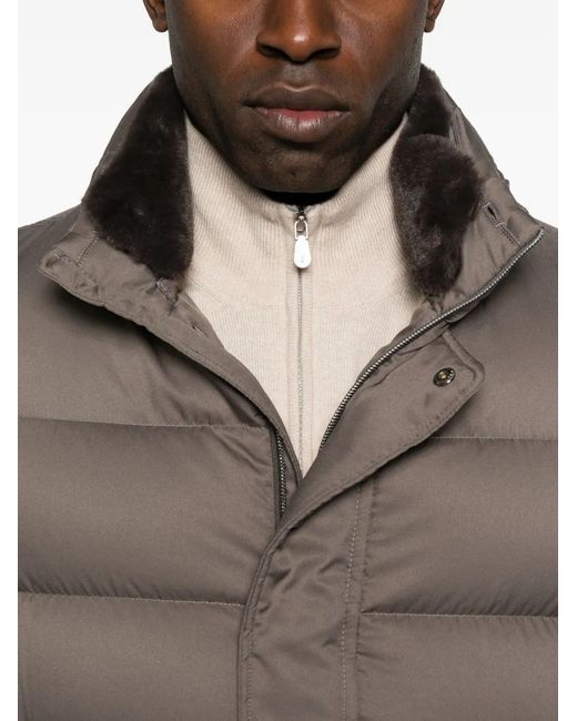 Herno Brown Padded Quilted Jacket With High Collar for men