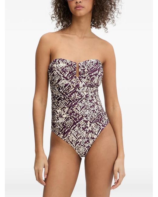 DKNY Purple Snake-Print Ruched Swimsuit