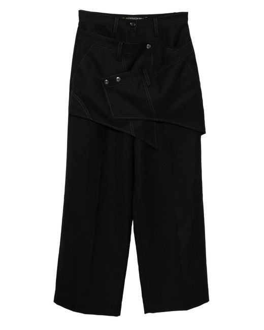 ANDERSSON BELL Black Crossover-Wrap Trousers