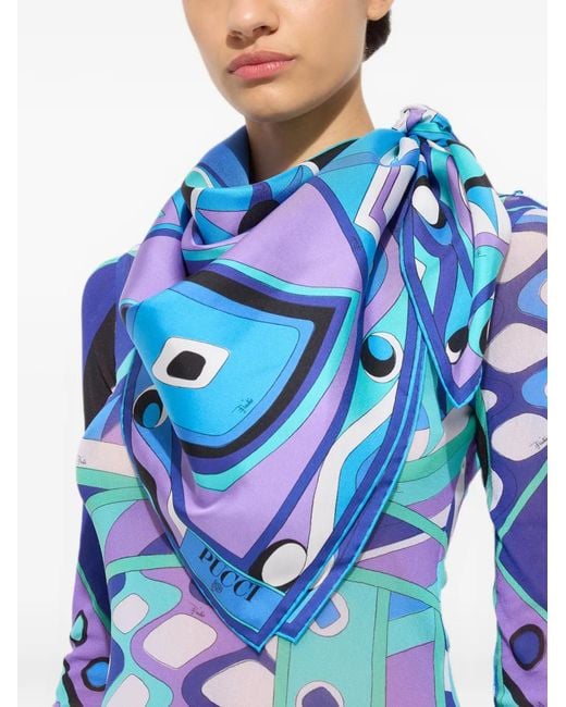 Emilio Pucci Blue Bongo-Print Silk Carre