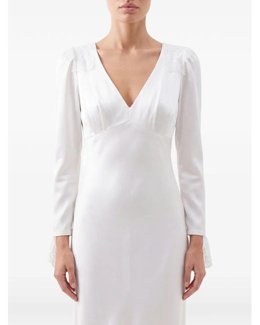 POST MERIDIEM White Lace-Trim Fitted Midi Dress