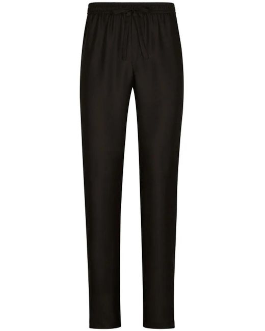 Dolce & Gabbana Black Dg Essentials Logo-Embroidered Silk Trousers for men