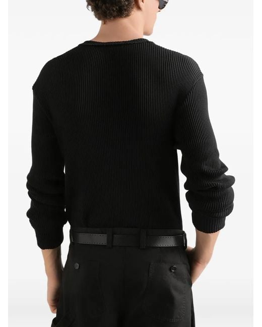 Dolce & Gabbana Black Ribbed Cotton Serafino T-Shirt for men