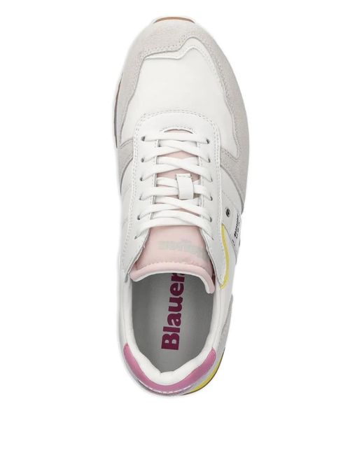 Blauer White Leather Suede Panel Trainers