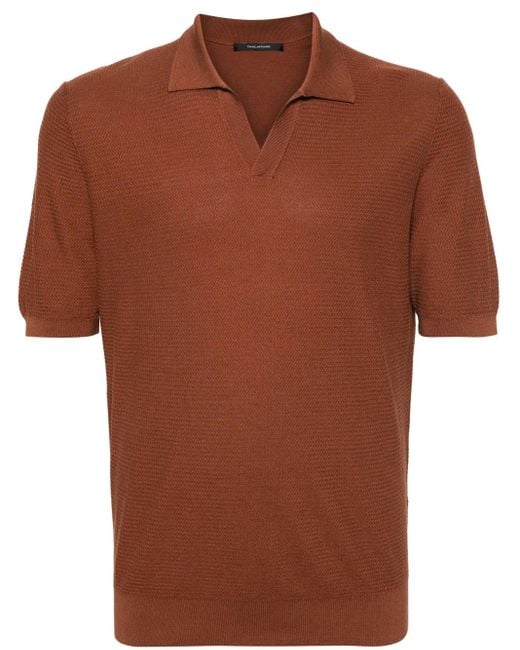 Tagliatore Brown Paco Split-Neck Polo Shirt for men