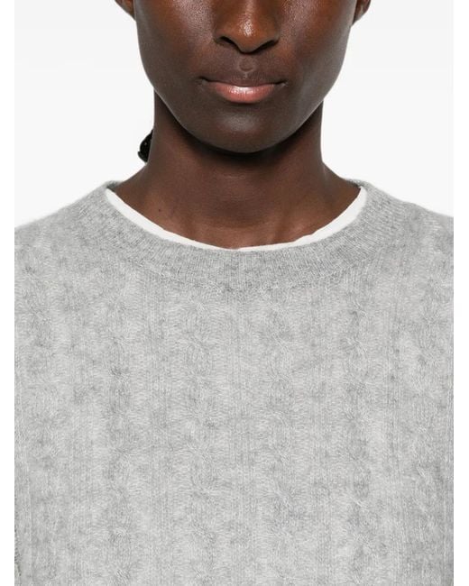 Lisa Yang Gray Cable-Knit Crew-Neck Sweater