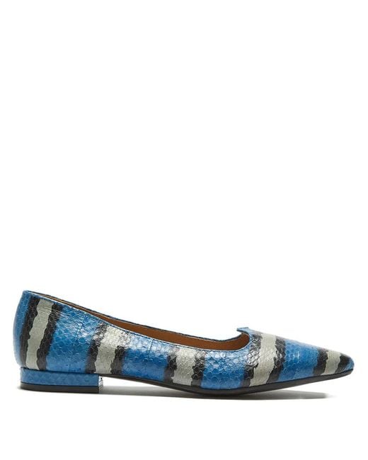 Maliparmi Blue Striped-Pattern Pointed-Toe Flats