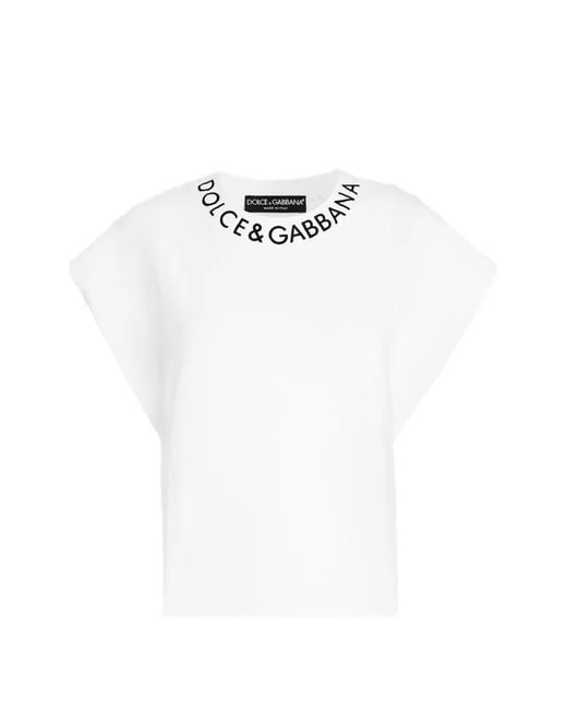 Dolce & Gabbana White Logo-Embroidered Cotton T-Shirt
