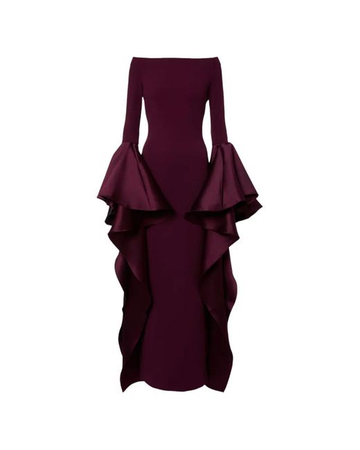 Solace London Purple Astria Flared-Sleeve Maxi Dress