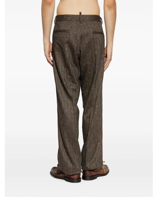 DSquared² Gray Herringbone-Pattern Trousers for men