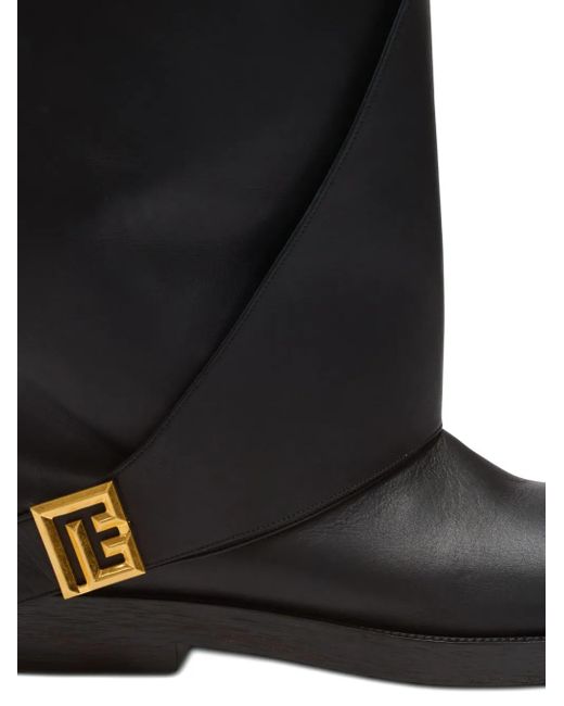 Balmain Black Twist Square-Toe Leather Boots