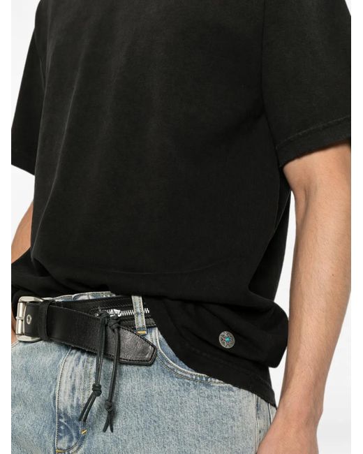 Antik Denim Black Faded-Effect Logo-Plaque T-Shirt for men