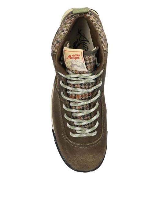 Autry Brown Houndstooth Panelled Sneakers