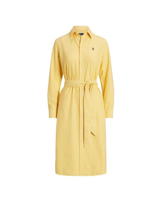 Polo Ralph Lauren Yellow Belted Midi Shirt Dress