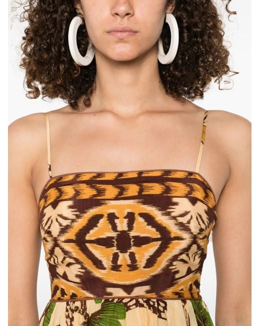 Farm Rio Metallic Foliage Sketch Maxi Dress