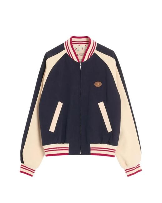 Valentino Garavani Blue Vlogo-Patch Bomber Jacket for men