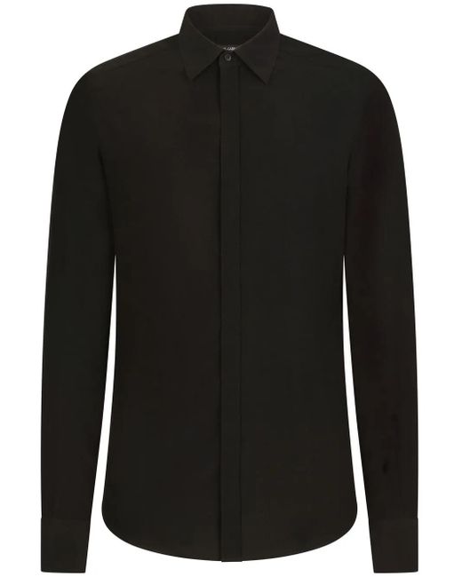 Dolce & Gabbana Black Cotton Poplin-Fit Tuxedo Shirt for men