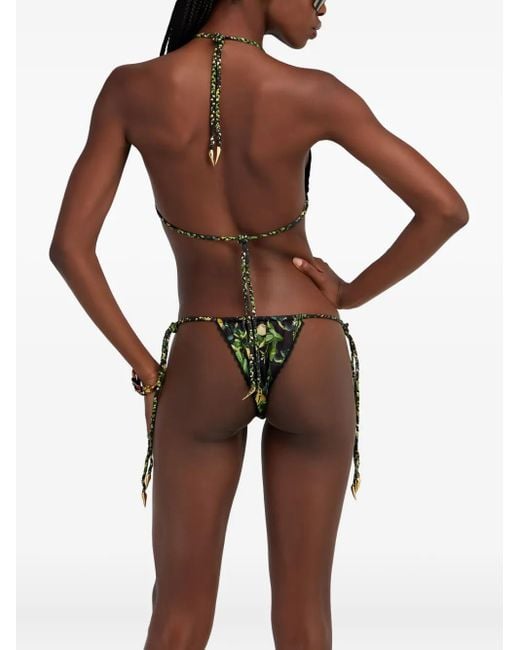 Roberto Cavalli Green Lemon-Print Tie-Side Biquini Bottom