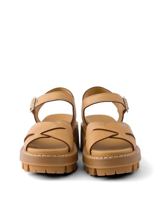Prada Brown Sandales En Cuir