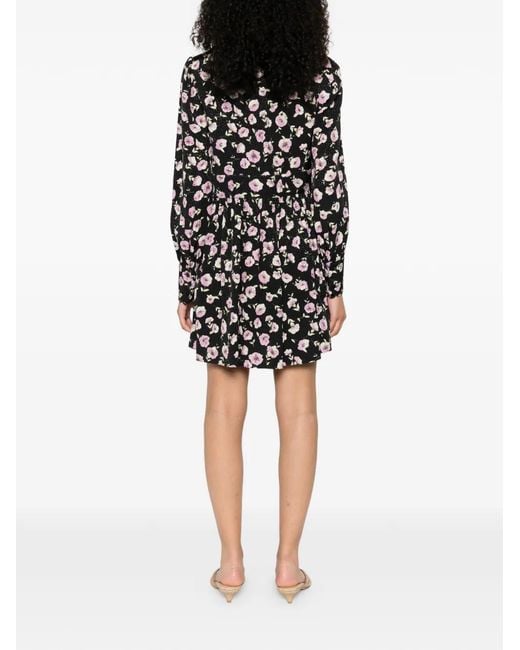 Twinset Black Floral-Print V-Neck Mini Dress